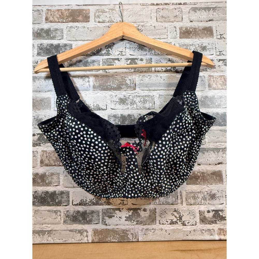 Cleo by Panache Minnie Bra Women 36M Black White Polka Dot Lace Balconnet 7431